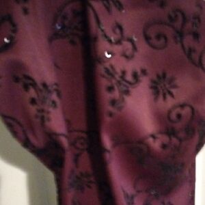 Elegant Burgundy Dress with Black Floral Design